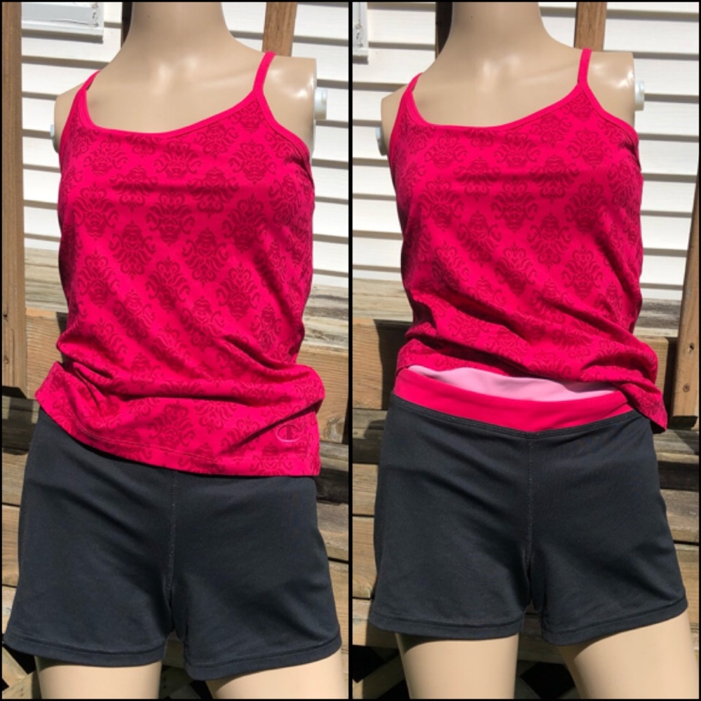 - Champion M Pink Damask Tank & Hot Shorts Fitness Set! EUC!